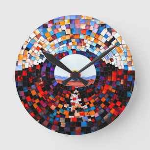 Abstrakter Mosaikblick der Stille Round Clock