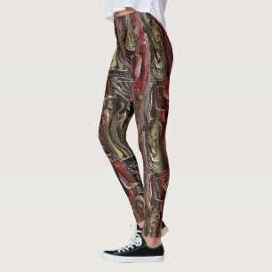 Abstrato entalhado em mogno e vermelho escuro leggings
