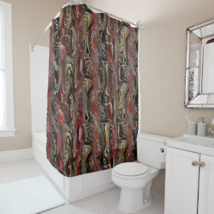 Abstrato entalhado em mogno e vermelho escuro shower curtain