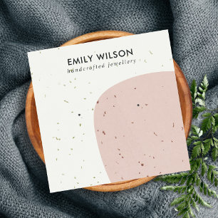 ABSTRCT CERAMIC PEACH PINK STUD EARRING DISPLAY SQUARE BUSINESS CARD