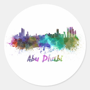 Abu Dhabi skyline in watercolor Classic Round Sticker