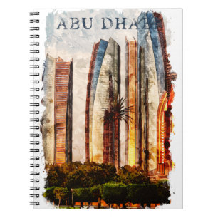 Abu Dhabi UAE Watercolor Skyline Notebook