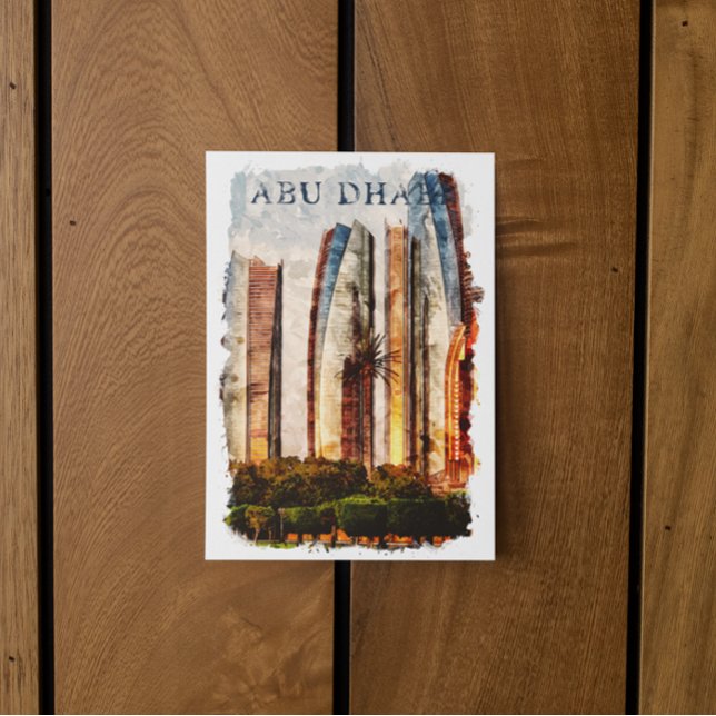 Abu Dhabi UAE Watercolor Skyline Postcard (abu dhabi uae skyline postcard)