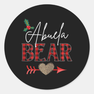 Abuela Bear Buffalo Plaid Christmas Leopard Xmas F Classic Round Sticker