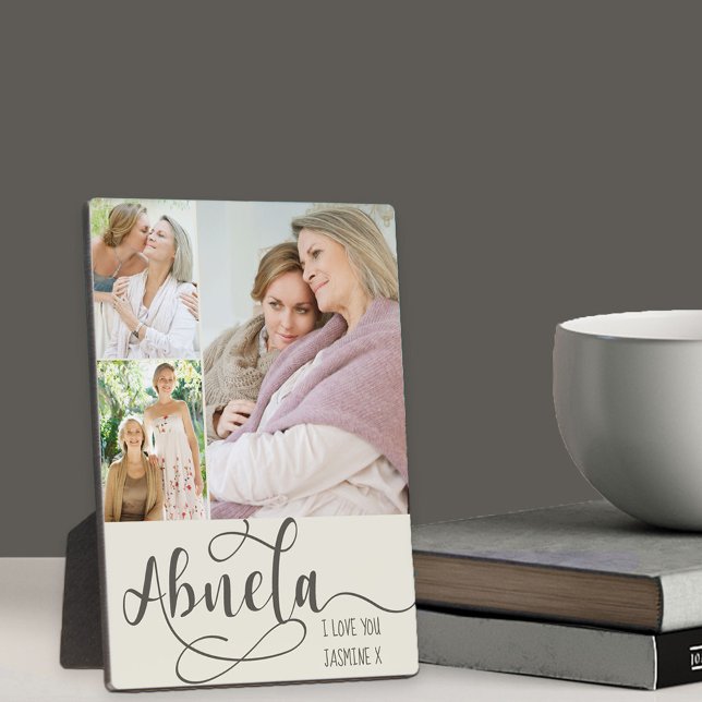 Abuela Calligraphy I Love You 3 Photo Cream Olive Plaque (Creator Uploaded)