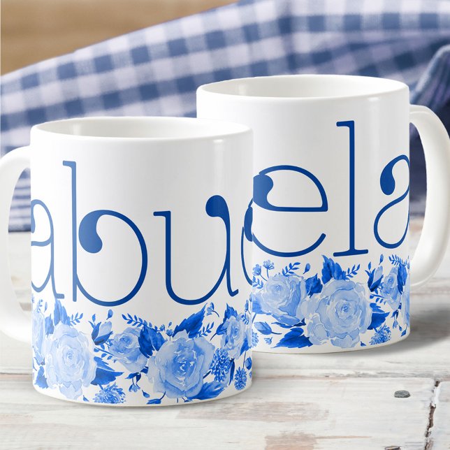 Abuela China Blue Watercolor Floral Roses Coffee Mug (Creator Uploaded)
