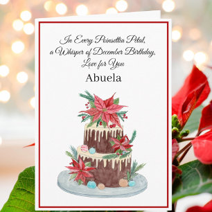 Abuela December Birthday Cake With Poinsettias  Card