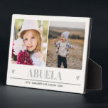ABUELA Grandchildren 2 Photo GRAY HEARTS  Plaque<br><div class="desc">Create the perfect sweet keepsake for grandma or "mom just promoted to grandma" for Christmas or Grandparent's day with this amazing design using two (2) of your favorite photos and ABUELA appears along the bottom in delicate gray lettering with little gray hearts. Perfect gift idea to announce pregnancy with ultrasound...</div>