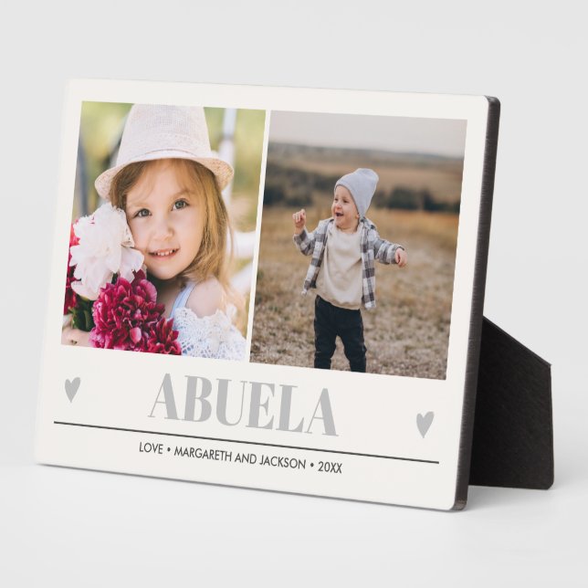 ABUELA Grandchildren 2 Photo GRAY HEARTS  Plaque (Side)