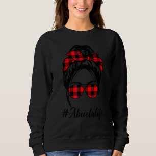 Abuela Life Messy Bun Hair Leopard Red Plaid Mothe Sweatshirt