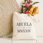 Abuela Roman Numeral Year Established Tote Bag<br><div class="desc">A modern minimalist tote bag to celebrate a chic grandma,  this clean minimal tote features "Abuela" or your choice of grandma nickname in black serif lettering. Customise with the year she became a grandmother beneath in elegant roman numerals for a chic touch.</div>