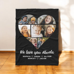 Abuela We Love you Heart Modern Photo Collage Fleece Blanket