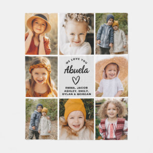 Abuela We Love you Hearts Modern Photo Collage Fleece Blanket