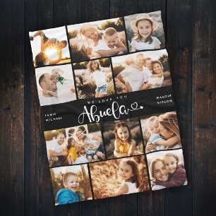 Abuela We Love you Hearts Modern Photo Collage Fleece Blanket
