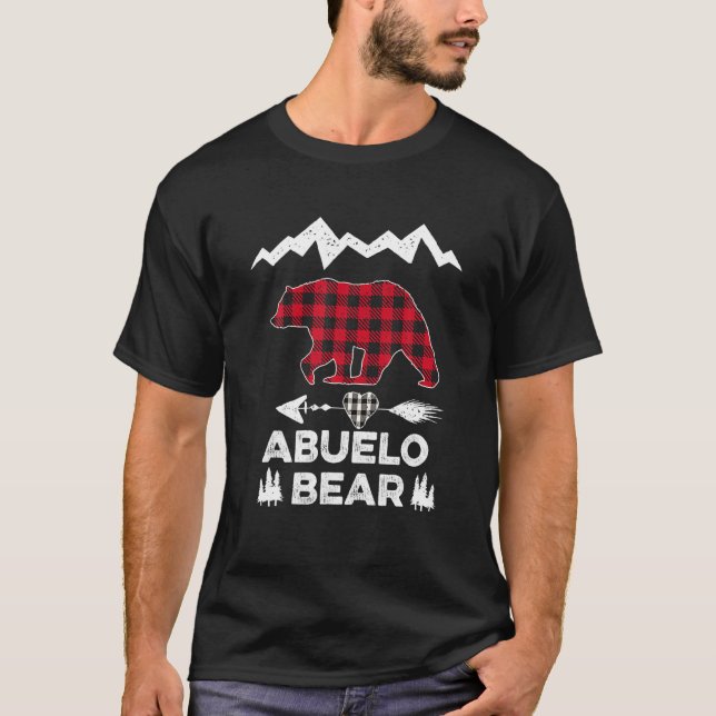 Abuelo Bear Christmas Pajama Red Plaid Buffalo Fam T-Shirt (Front)