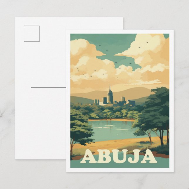 Abuja Nigeria Art Vintage Travel Illustration Postcard (Front/Back)