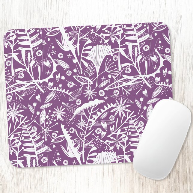 Abundance Botanical Berry Mouse Pad (Purple and white botanical pattern mousemat)