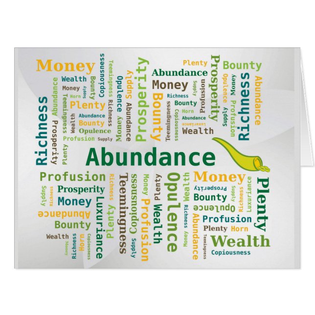 Abundance Word Cloud Green Yellow Colours (Front Horizontal)