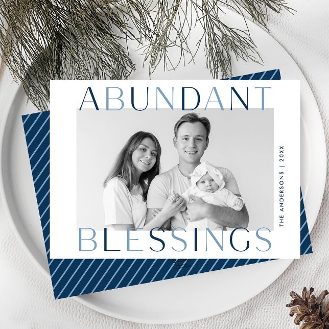 Abundant Blessings Navy Photo Holiday Card (Creator Uploaded)