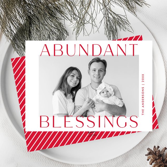 Abundant Blessings Red Photo Holiday Card (Creator Uploaded)