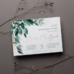 Abundant Foliage | B'nai Mitzvah<br><div class="desc">Elegant b'nai mitzvah invitation features watercolor eucalyptus leaves and green foliage cascading from the upper left corner,  embellished with rose gold foil accents. Personalise with your temple ceremony and celebration details aligned at the right. Cards reverse to solid forest green.</div>