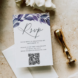 Abundant Foliage Violet Botanical QR Code RSVP Card