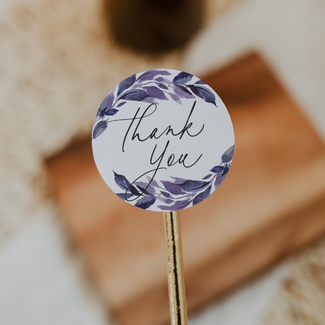 Abundant Foliage Violet Botanical Thank You Classic Round Sticker (Creator Uploaded)