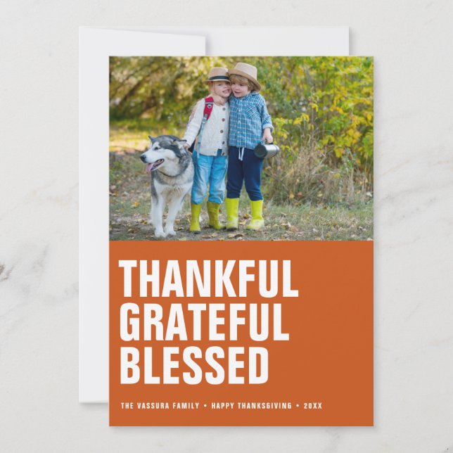 Abundant Gratitude Thanksgiving Photos Holiday Card (Front)
