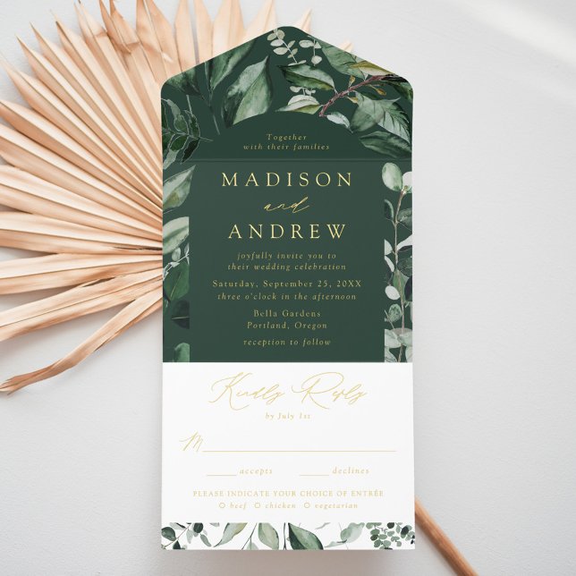 Abundant Greenery Arch Frame Foil Wedding All In One Invitation (Creator Uploaded)