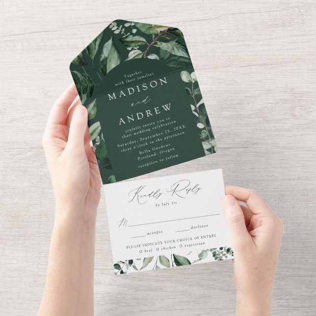 Abundant Greenery Arch Frame Wedding All In One Invitation (Tearaway)