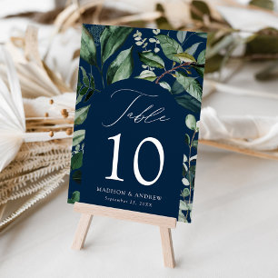 Abundant Greenery Arch Navy Personalised Wedding Table Number