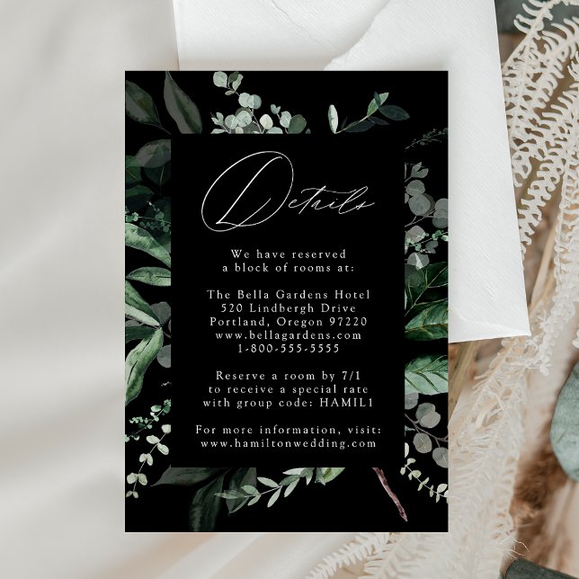 Abundant Greenery Black Wedding Details Enclosure Card (Creator Uploaded)
