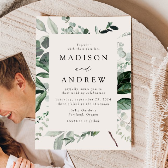 Abundant Greenery Cream Photo Wedding Invitation (Creator Uploaded)