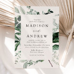Abundant Greenery Cream Wedding Invitation<br><div class="desc">Elegant wedding invitations featuring your wedding details nestled in a rectangular frame surrounded by eucalyptus,  ferns,  and other rich greenery with a cream-coloured background. The modern botanical wedding invitations reverse to a solid dark green background. Designed to coordinate with our Abundant Greenery wedding collection.</div>