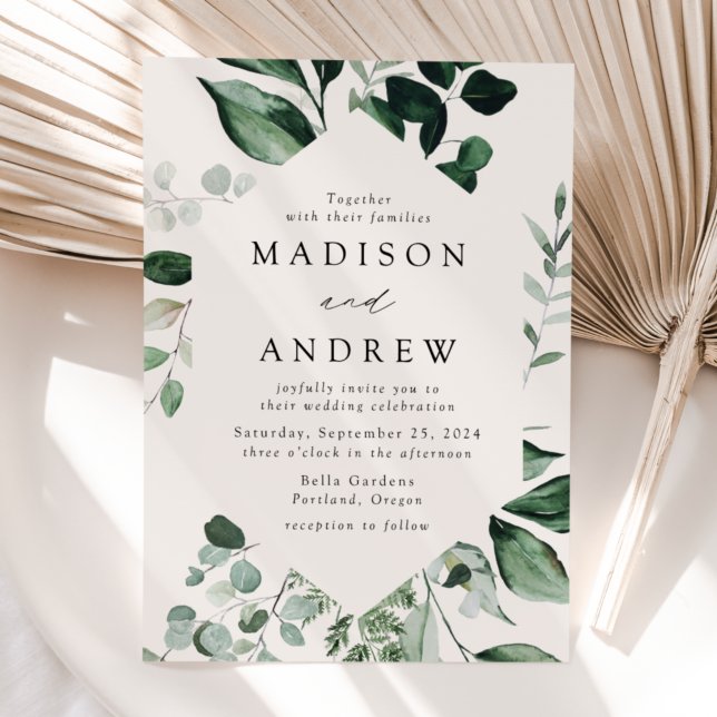 Abundant Greenery Cream Wedding Invitation (Creator Uploaded)