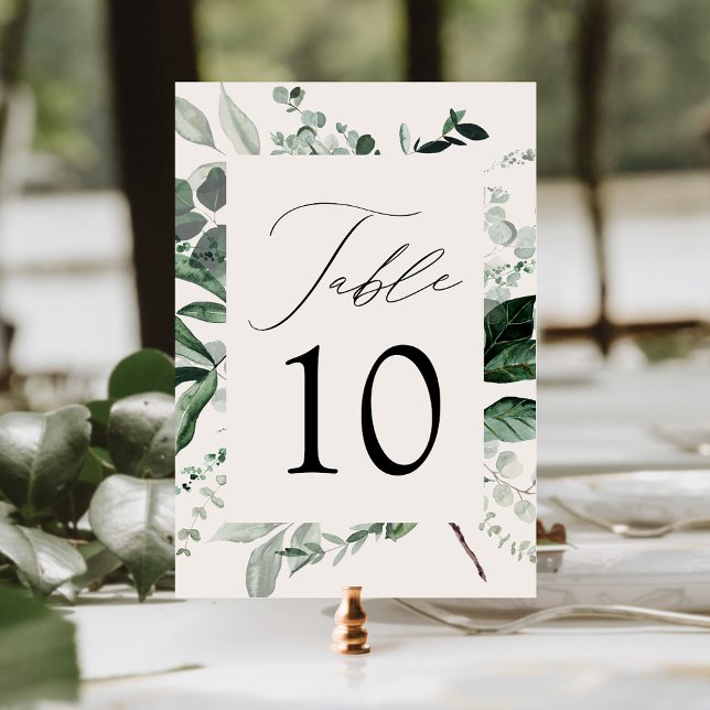 Abundant Greenery Cream Wedding Table Number Card (Creator Uploaded)