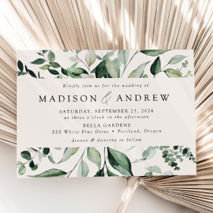 Abundant Greenery Frame Cream Wedding Invitation