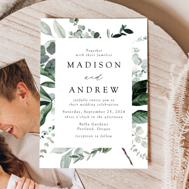 Abundant Greenery Frame Photo Wedding Invitation (Creator Uploaded)