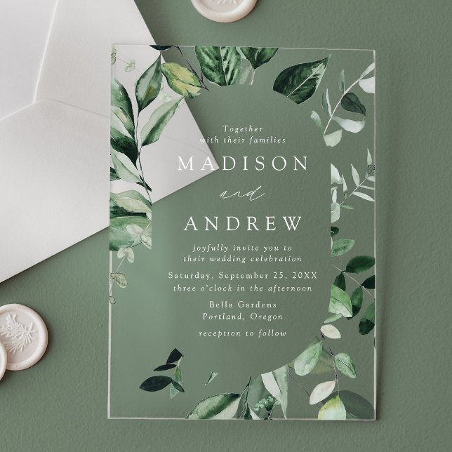 Abundant Greenery Oval Frame Wedding Acrylic Invitations (Creator Uploaded)