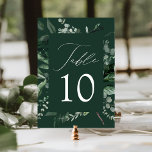 Abundant Greenery Wedding Table Number Card<br><div class="desc">Elegant, botanical wedding table cards featuring the table number nestled in a rectangular frame surrounded by eucalyptus, ferns, and other rich greenery with a dark green background. Personalise the number for each table card and add it to your cart. The 5x7 table numbers were designed to coordinate with our Abundant...</div>