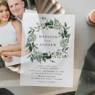 Abundant Greenery Wreath Wedding Vellum Invitations