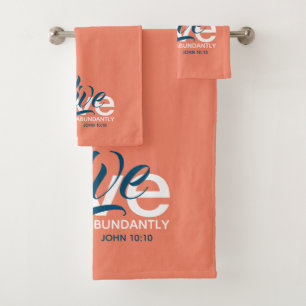 ABUNDANT LIFE John 10:10 Christian SALMON Bath Towel Set