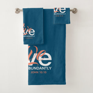 ABUNDANT LIFE John 10:10 Modern Christian TEAL Bath Towel Set