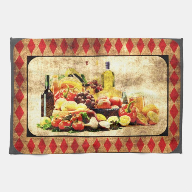 Abundant Table Distressed Digital Tea Towel (Horizontal)