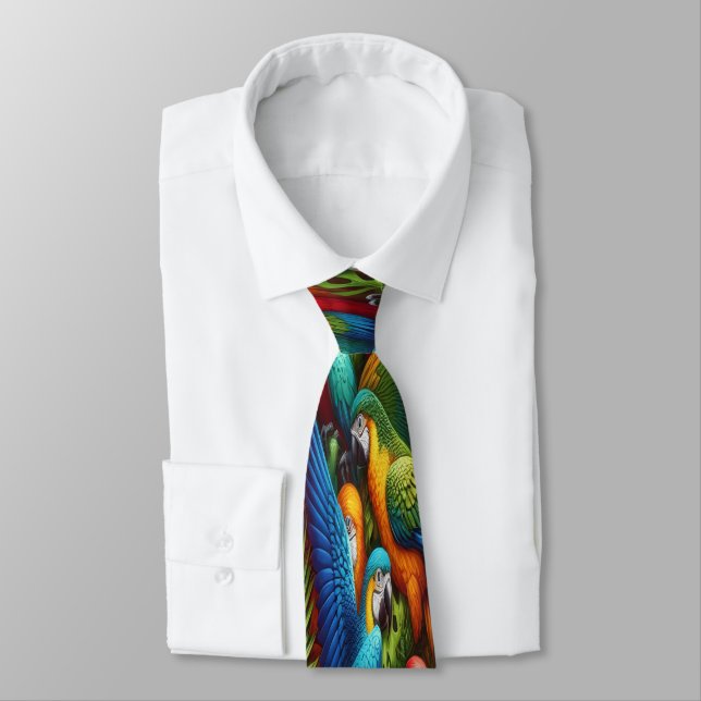 Abundant Tropical Parrots Among Green Foliage Tie (Tied)