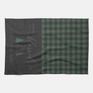 Abundantly Blessed Black Green Buffalo Plaid Tea Towel