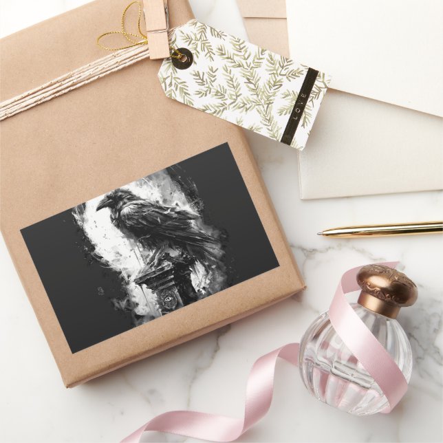 Abyssal Gaze Heavy Metal Raven Skull Rectangular Sticker (Gifting)