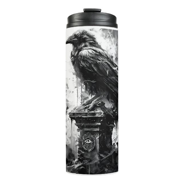 Abyssal Gaze Heavy Metal Raven Skull Thermal Tumbler (Front)