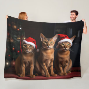 Abyssinian by the Fireplace Christmas Fleece Blanket