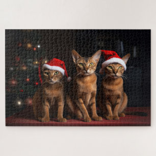 Abyssinian by the Fireplace Christmas Jigsaw Puzzle